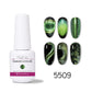 Chameleon cat eye gel polish bottle with six green holographic nail designs by itube store