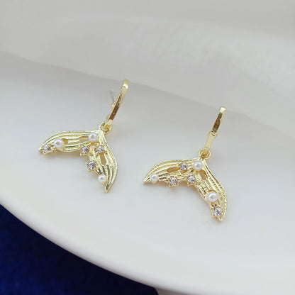 Mermaid Tail Rhinestone Pearl Ear Studs Earrings