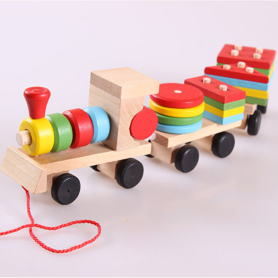 Wooden Train Three-section Tractor Toy Children&