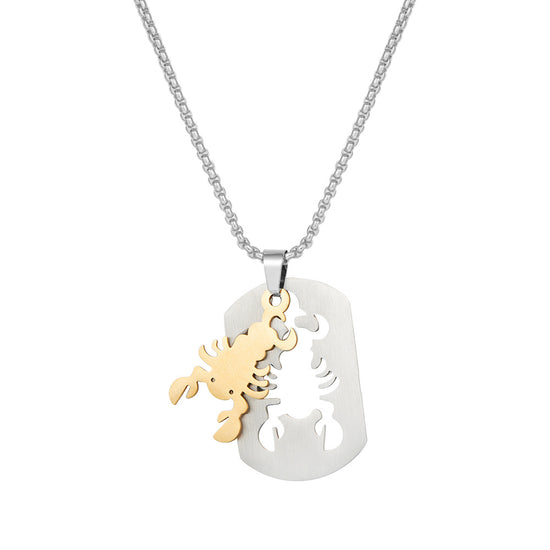 Gold Scorpion Puzzle Pendant Necklace Scorpio Stainless Steel Dog Tags Box Chain Necklaces