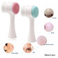 Face massage and washing brush with soft bristles in pink and blue for deep skin cleansing