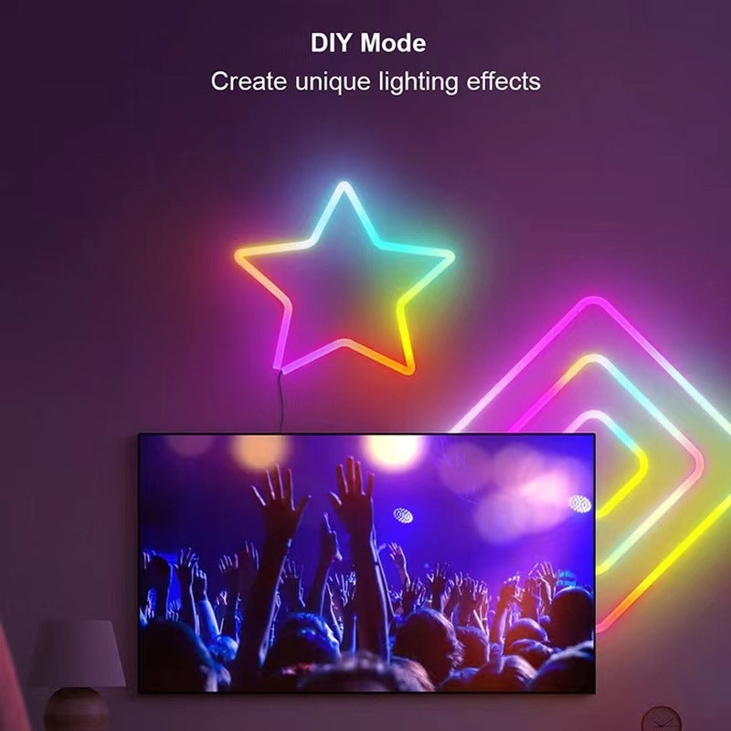 DIY mode RGB LED strip lights for room creating colorful star and geometric lighting effects on wall