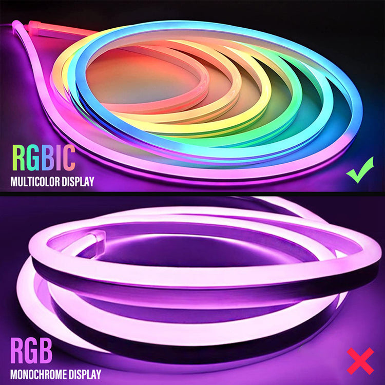 Colorful RGB LED strip lights for room showing multicolor and monochrome display options